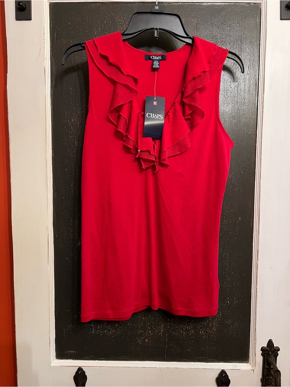 Chaps Women’s Red Ruffle V-Neck Sleeveless Shell